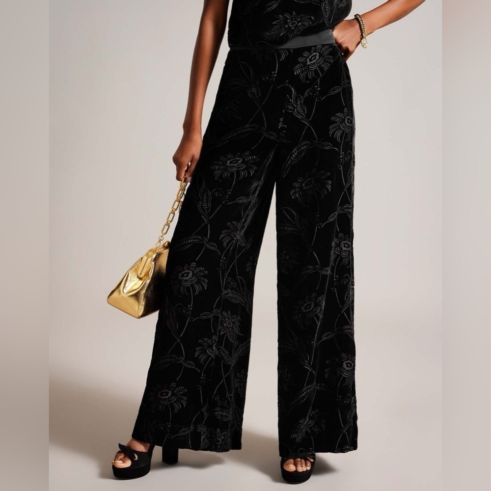 🆕 TED BAKER BETTIAT Velvet Floral Wide Leg Trousers